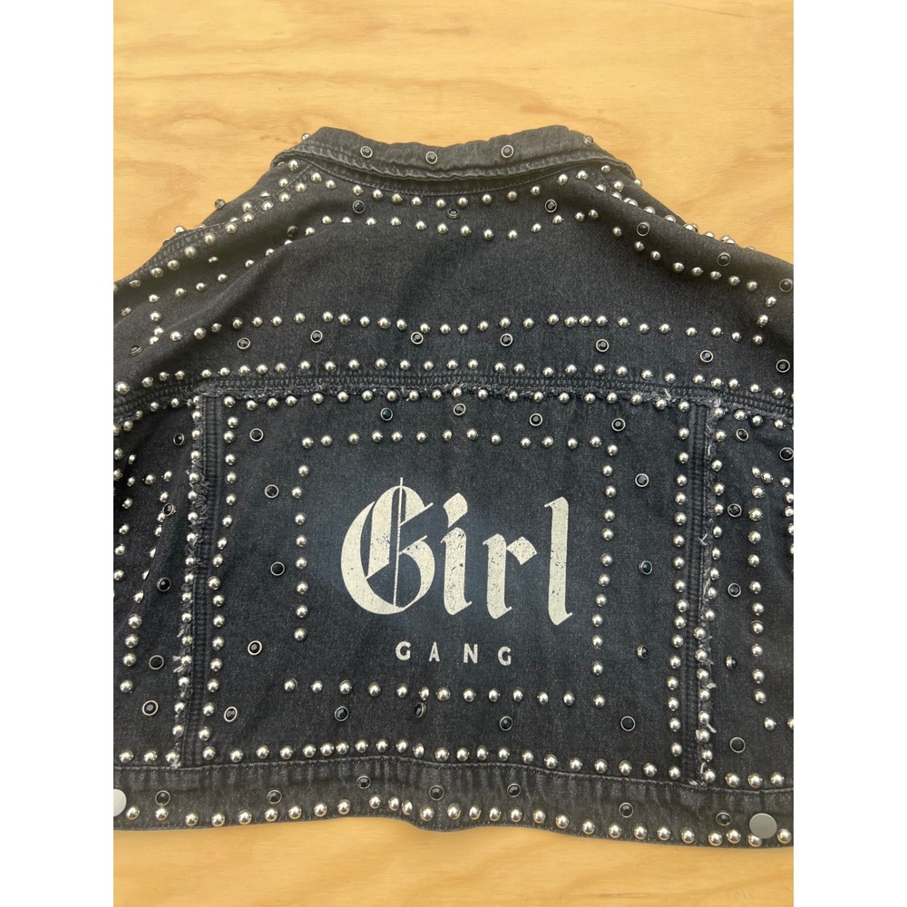 W.O.I. Today Black Studded Denim Jacket Girl Gang Cropped Punk Rock Trucker Med - Picture 8 of 8